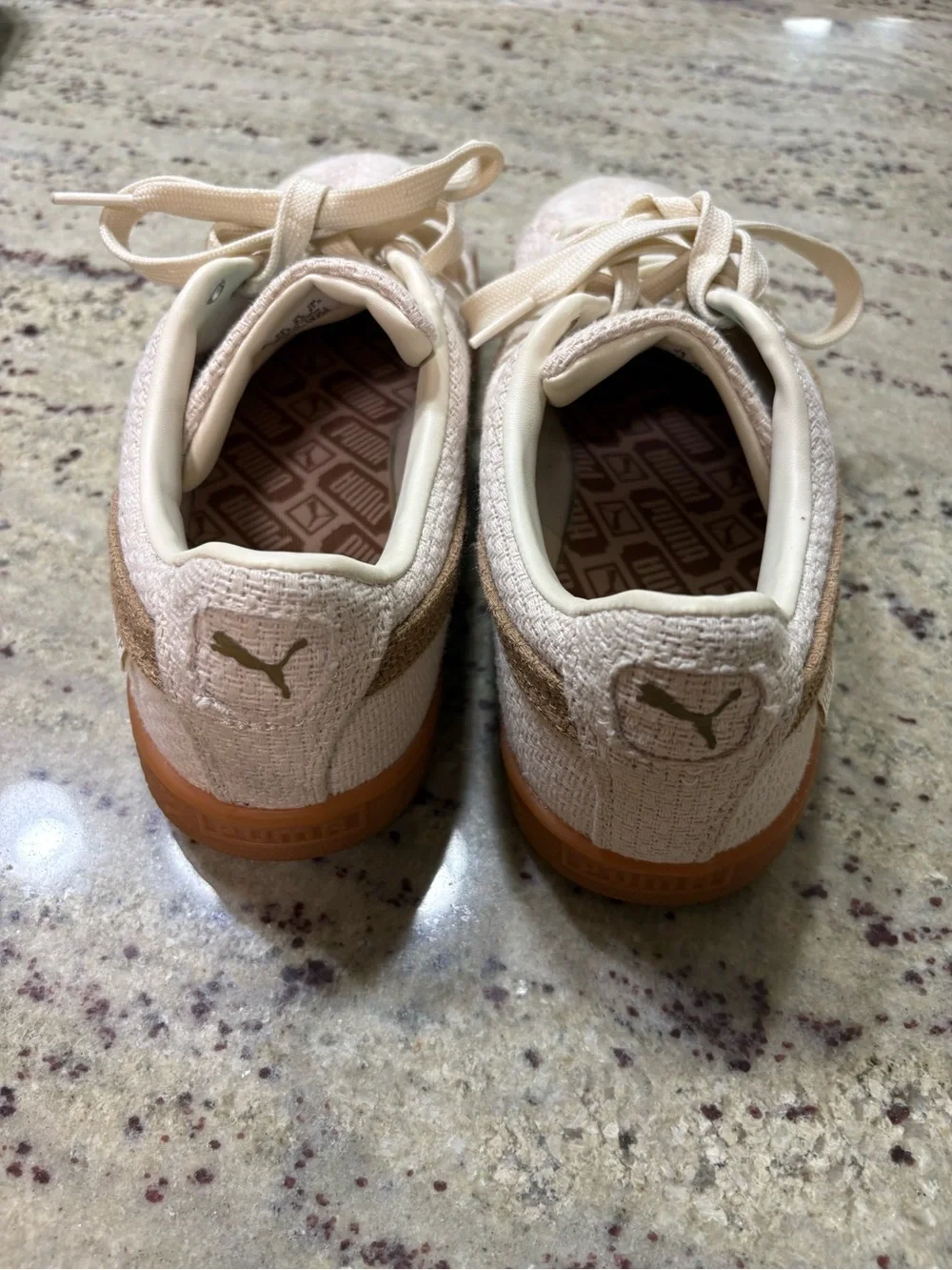 Puma Cream Textile Low-Top Sneakers with Gum Outsole